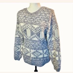 Gap Knit Sweater Fair Isle Cardigan Alpine Patterned Pullover Blue Grey White L